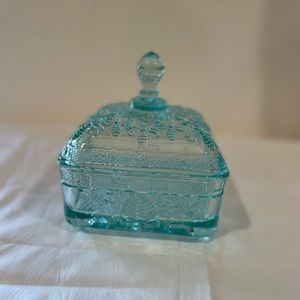 Indiana Glass Co. 'Tiara' ice blue glass beehive covered candy dish
